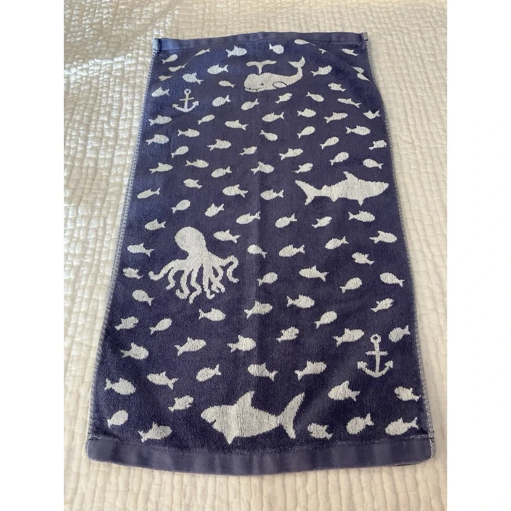 Set of 2 Vintage Pottery Barn Kids Hand Towel w/ reversible Sea Creature print
